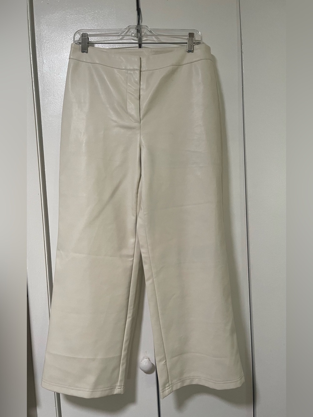 bagatelle Cream Wide Leg Faux Leather Pants 26" Inseam